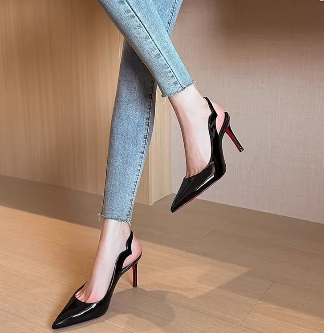 

Сексуальные и универсальные пустые сандалии с мелким горлышком, летние новые стильные туфли на высоком остром каблуке, женские тонкие каблуки