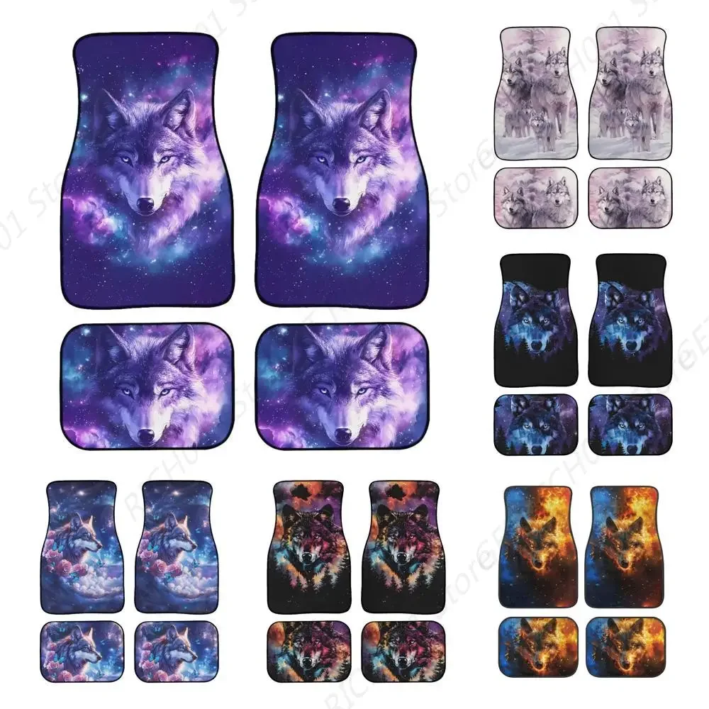 

Wolf Galaxy Violet Car Floor Mats Full Set Front and Rear Auto Floor Mat Universal Car Carpet All Weather Protection Fit
