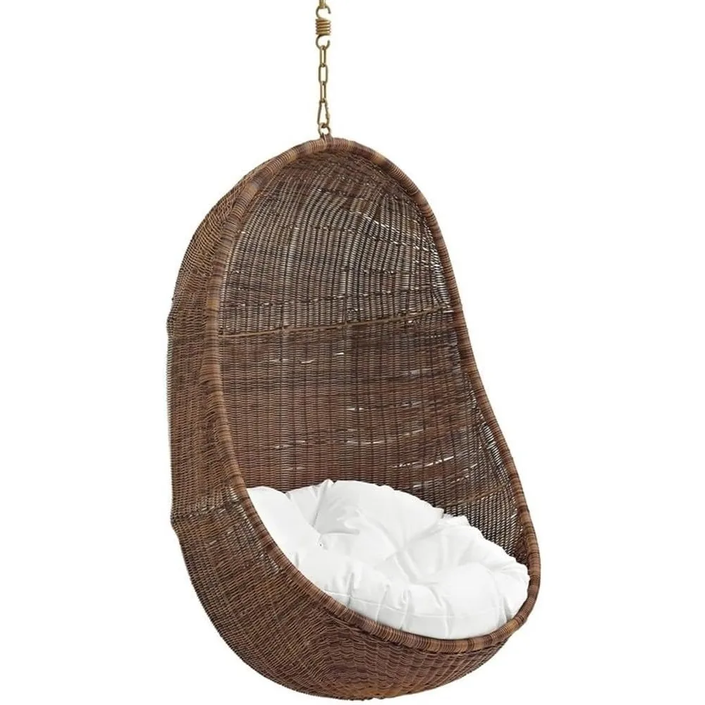 Weißes Schaukelstuhl-Set für den Außenbereich mit Ständer, Rattangeflecht-Design