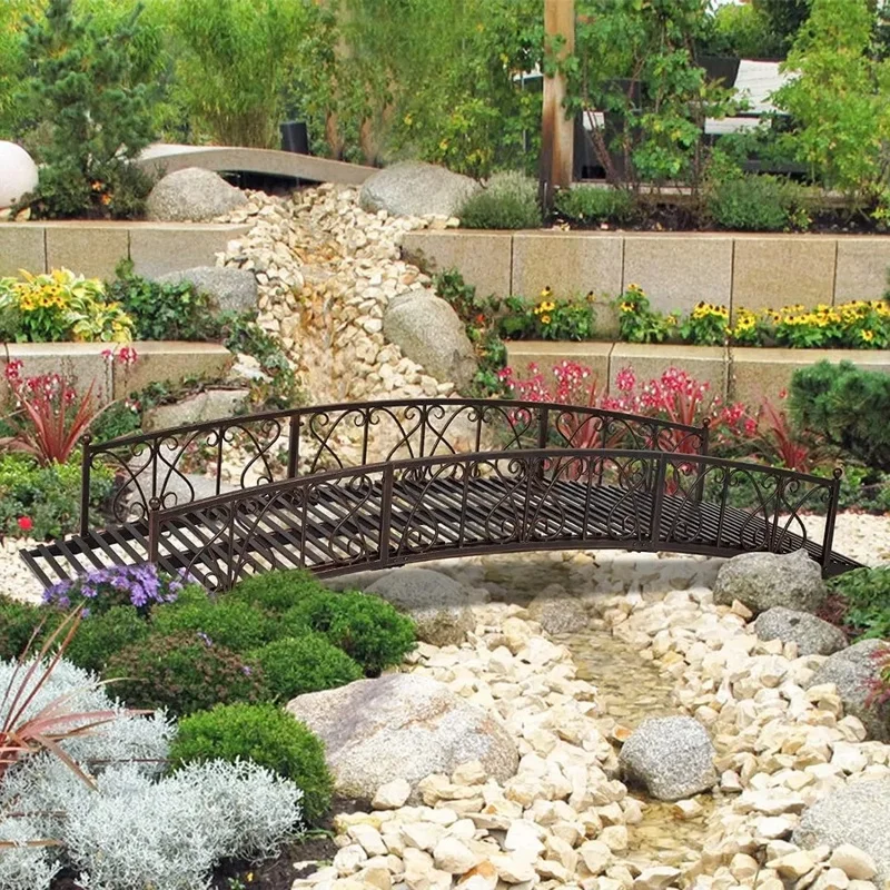 

8 FT Metal Garden Bridge – Outdoor Footbridge with Safety Rails for Decorative Backyard Landscaping and Pond Areas