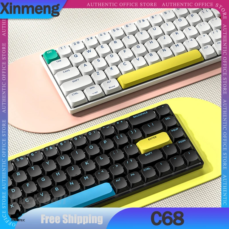 

Игровая механическая клавиатура Xinmeng C68, 3 режима, 2,4 ГГц, Bluetooth, беспроводная технология, клавиатура с Rgb-подсветкой, клавиатуры для офиса с горячей заменой