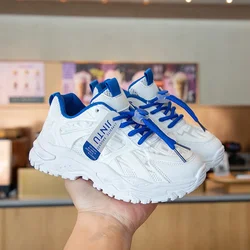 Children's Spring New Leather Upper Sneakers Middle Large Children's Casual Shoes Boys and Girls Soft Sole Students Tennis Shoes