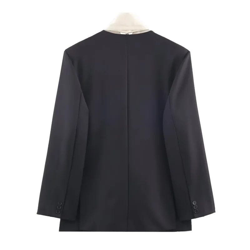 EAEOVNI وشاح طوق المرأة البدلة السترة موضة التباين اللون كم طويل زر مزدوج ملابس خارجية سترة معطف 2026 جديد