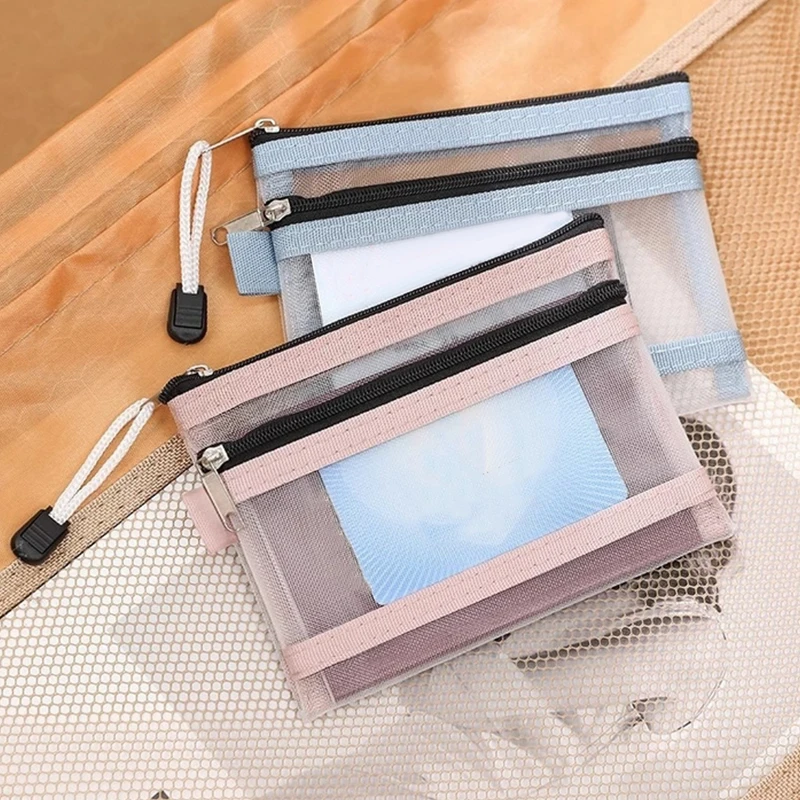 Kleine Mesh Doppelschicht Münztüten Bus ID Kreditkarte Aufbewahrungstasche Geld Geldbörse Kopfhörer Kabel Linie Organizer Tasche