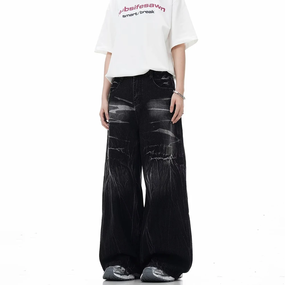 男性ジーンズ雷グラフィックデザインカジュアルパンツ春ストリートファッション原宿アメリカンヒップホップレトロワイドレッグパンツ 2025 新