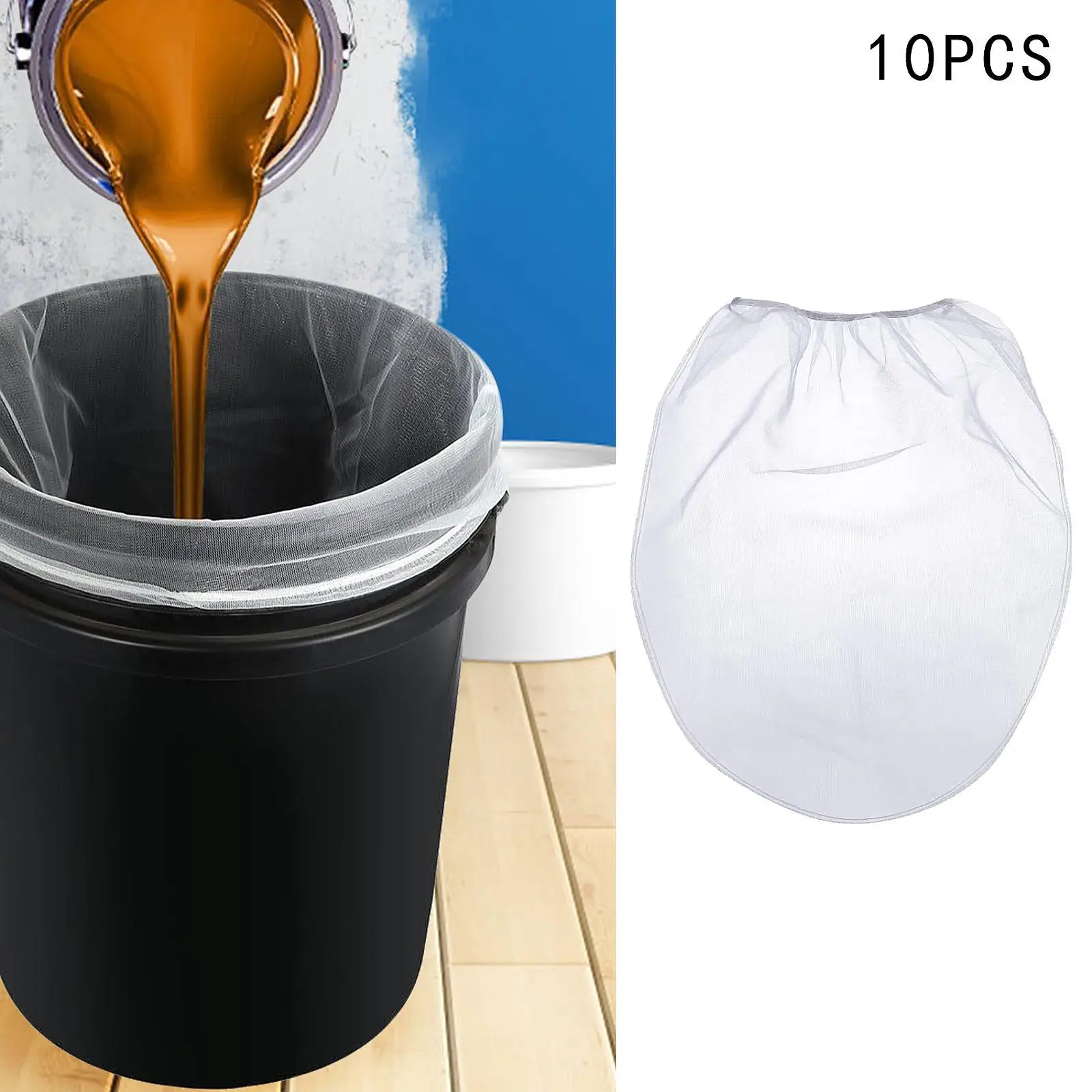 Paint Strainer Bag Set 10 Pack Mesh Paint Filter Bags for Bucket Reusable Polyester Elastic Top Opening Leakproof Edge