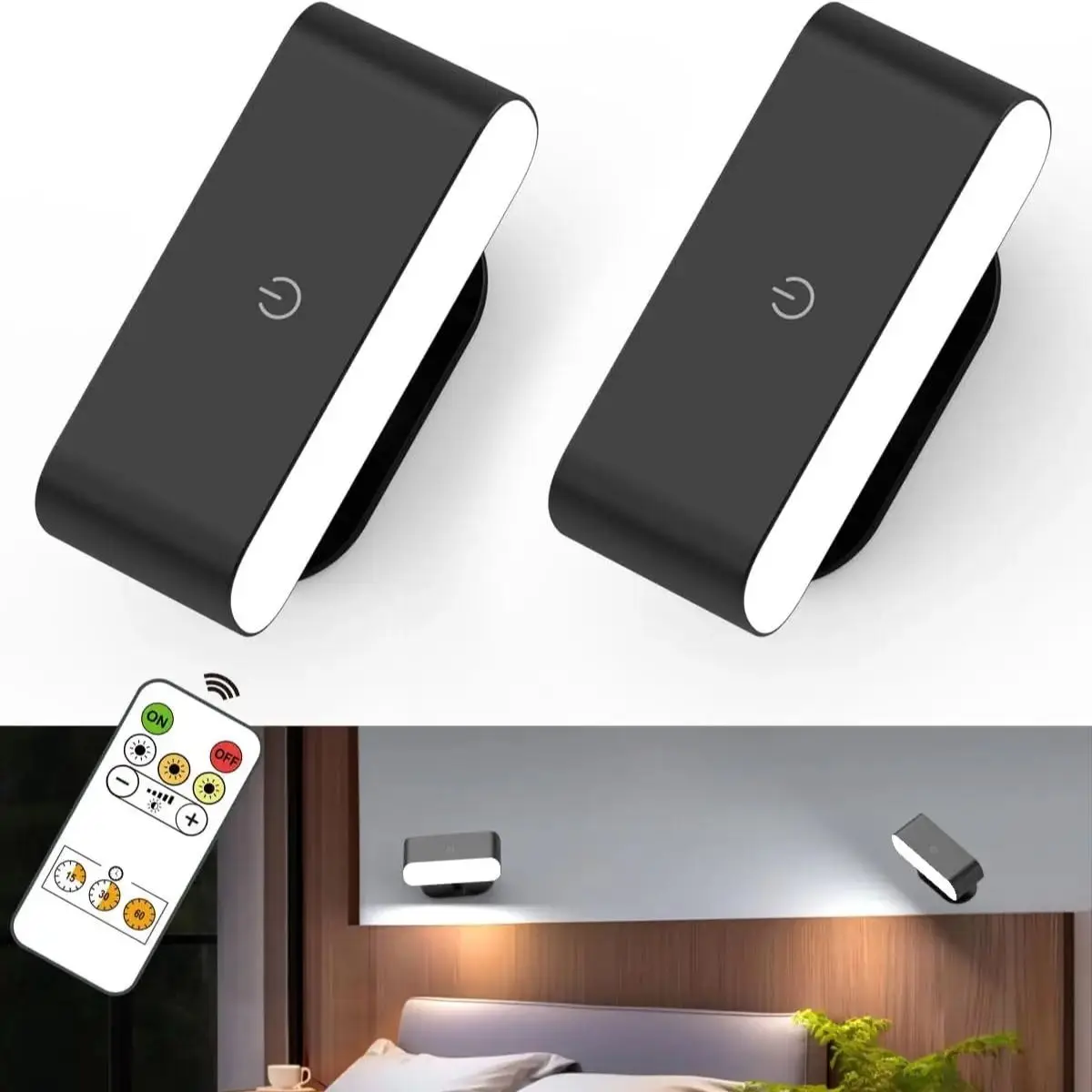 2 مصابيح حائط مغناطيسية LED أضواء ذكية USB ضوء ليلي قابل لإعادة الشحن مع جهاز تحكم عن بعد 3 أوضاع قراءة لغرفة النوم بجانب السرير