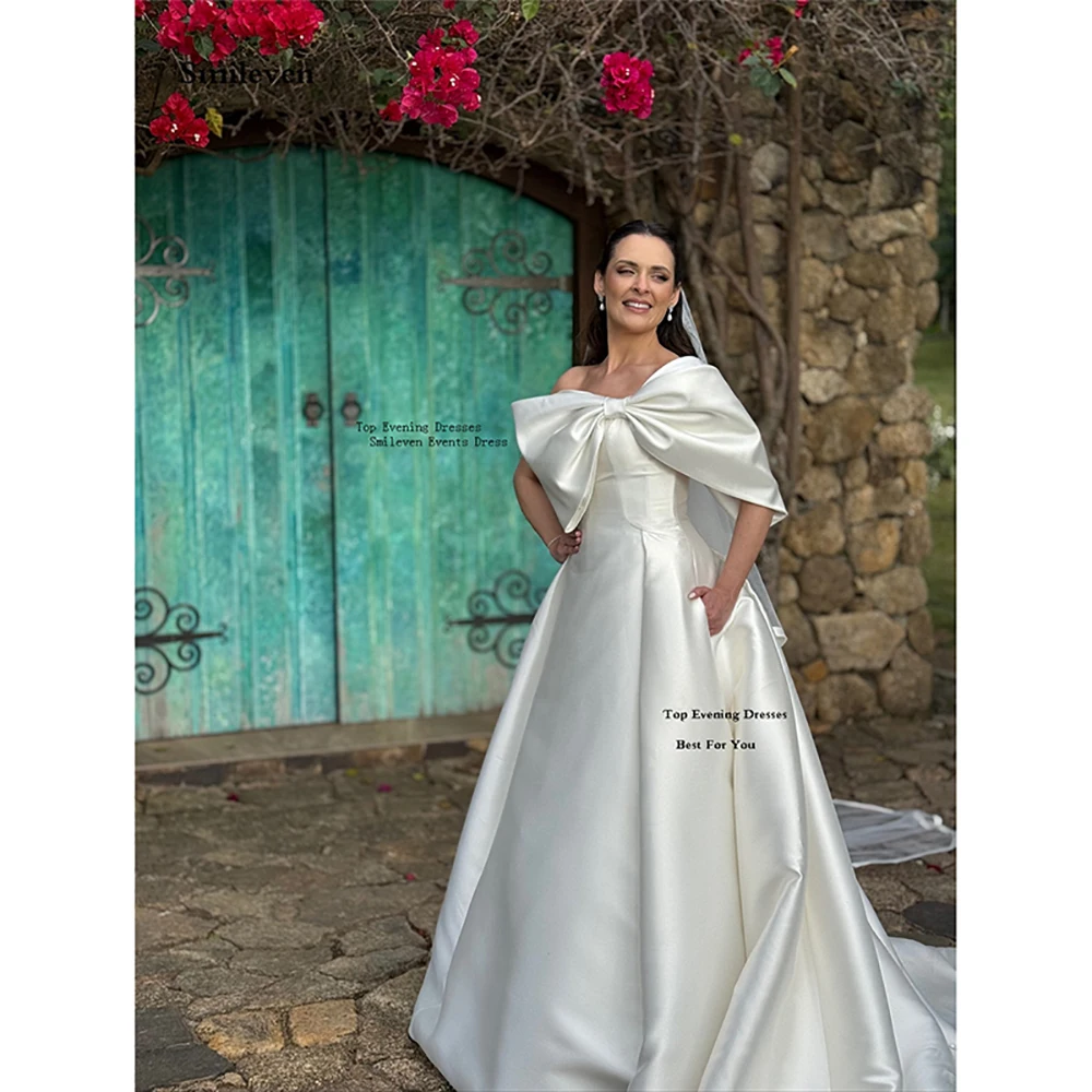 

Smileven Satin Princess Wedding Dress Bow Off The Shoulder Bride Dresses Vestido de novia Wedding Gowns Customized
