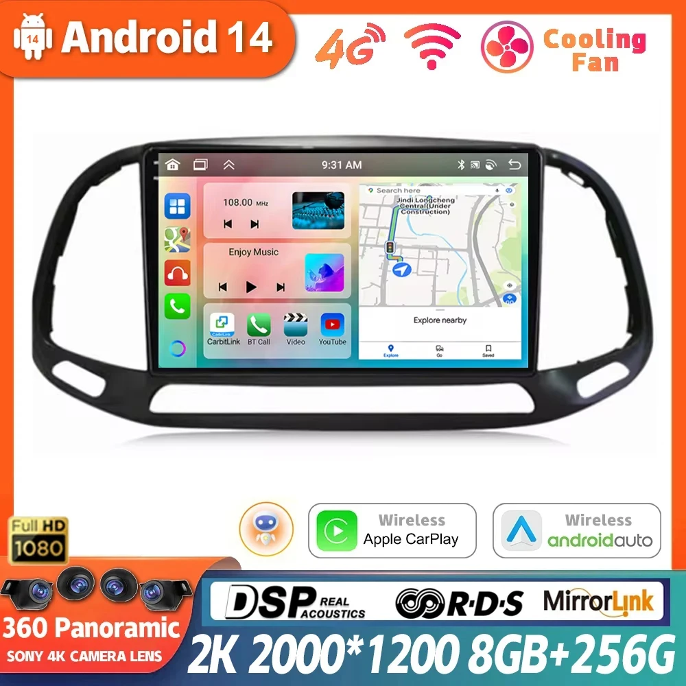 

Android 14 For Fiat Doblo 2015 2016-2019 2020 GPS Car Radio Multimedia Video Player Stereo Navigation 360 Camera Auto Carplay BT