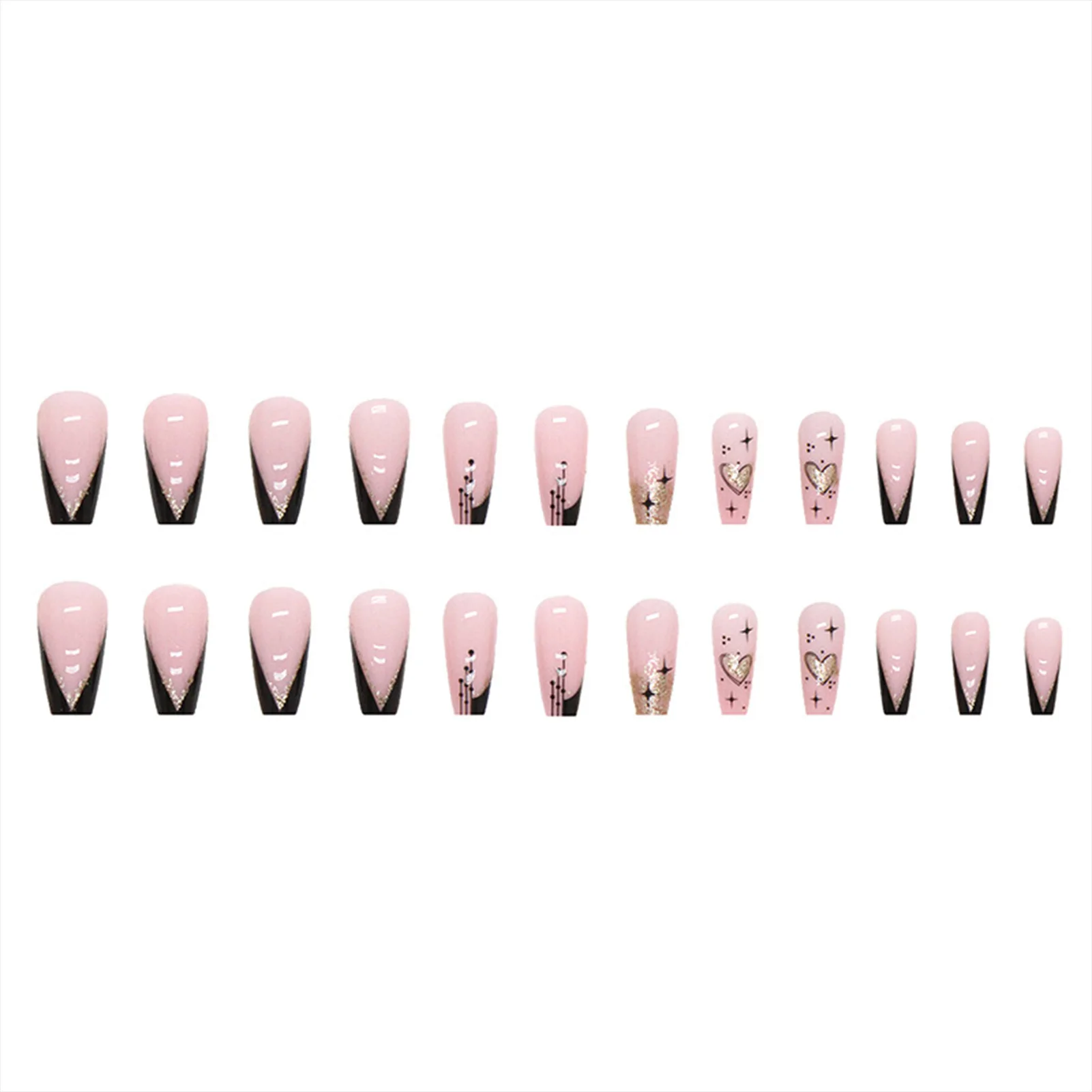 Gold Flash-Powder Pink Fake Nails Durable and Never Splitting Fake Nails for Nail Art Beginners Practice