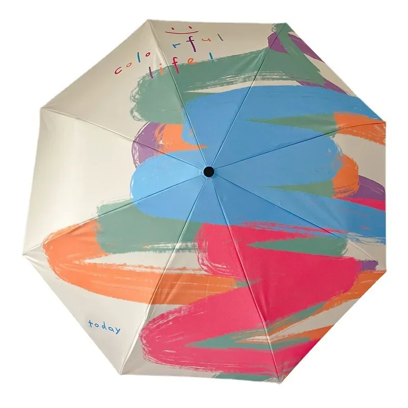 Popular Automatic Parasol Women Sunscreen Umbrella with Color Print and Pattern Black Plastic Umbrella for Both Rain and Shine