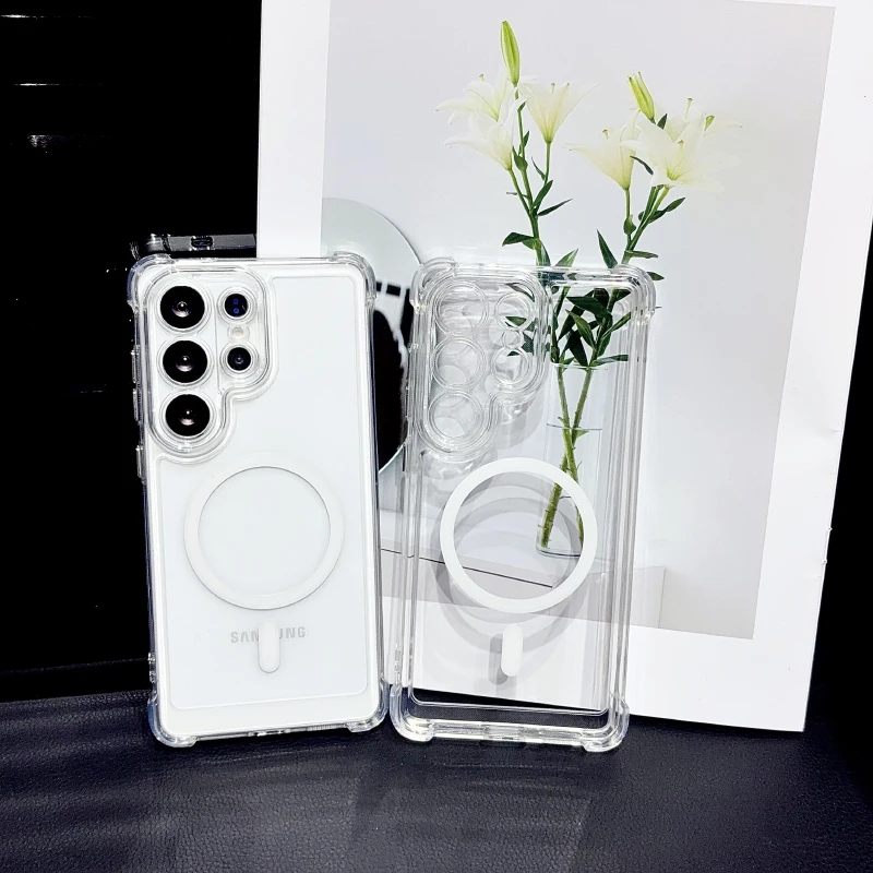Funda magnética Magsafe antigolpes HD transparente para Samsung S26 S24 S23 S22 S21 S20 S25 Note 10 20 Ultra Plus FE 3