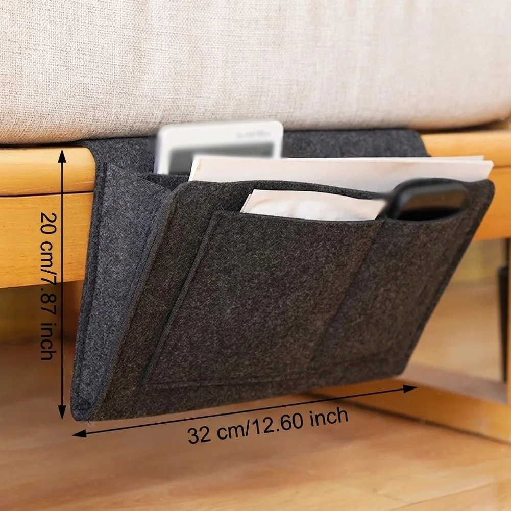 Felt Hanging Bag for Bedside Storage Holds Everyday Essentials While Maintaining Clean Minimalist Bedroom Aesthetic