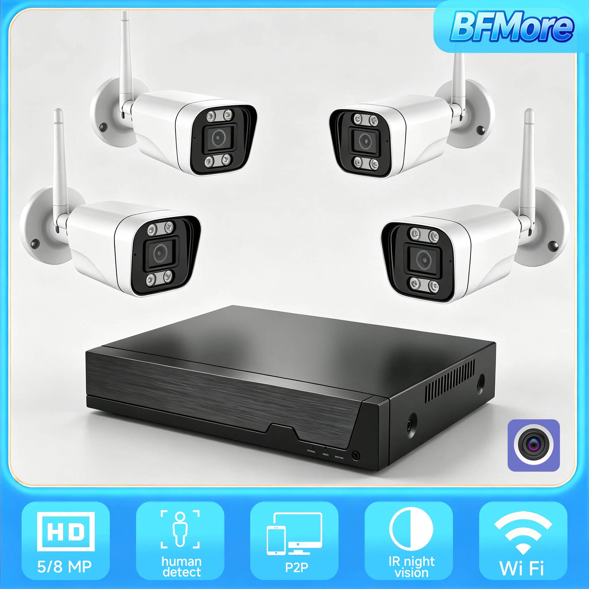 BFMore 5MP 4K 8MP IMX415 Security Wifi Камера Kit 3.6mm Two Way Audio Surveillance Vedio 10CH Color Night Vision NVR Kit System