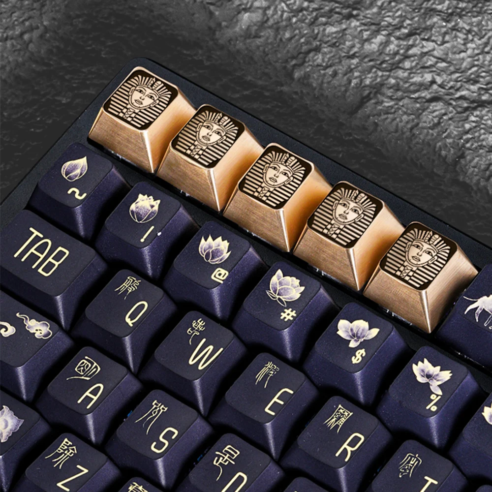 Pure Brass Metal Keycaps Cherry Profile Egyptian Pharaoh Personalized Keycap Mechanical Keyboard Backlit ESC Arrow Direction Cap