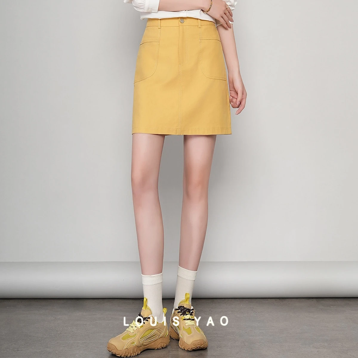 

Work Style Pocket Decoration Mini Skirt Metal Buckle Design High Waist Short Skirt Woman Temperament Female Clothing Spring 2005
