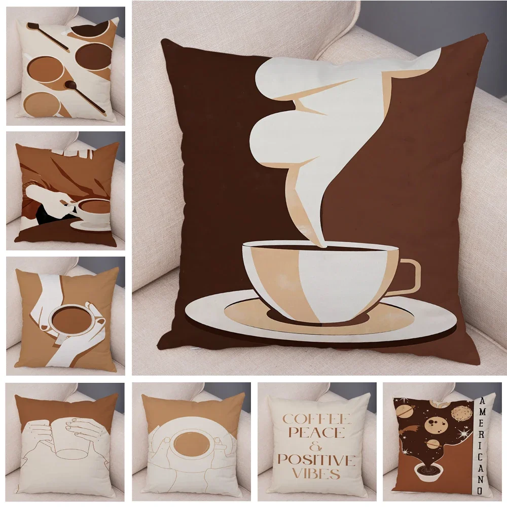 Coffee Espresso Americano Mocha Soft Plush Cushion Cover Decor Nordic Pillowcase Double Print Throw Pillow Case for Sofa Home