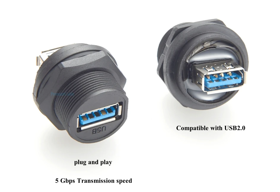 USB3.0 A IP67 Wasserdichter Einbau-Steckverbinder Typ A Buchse-zu-Buchse USB-Schottwand-Koppler-Adapter Durchgangsbuchse mit Abdeckung – Detail 3