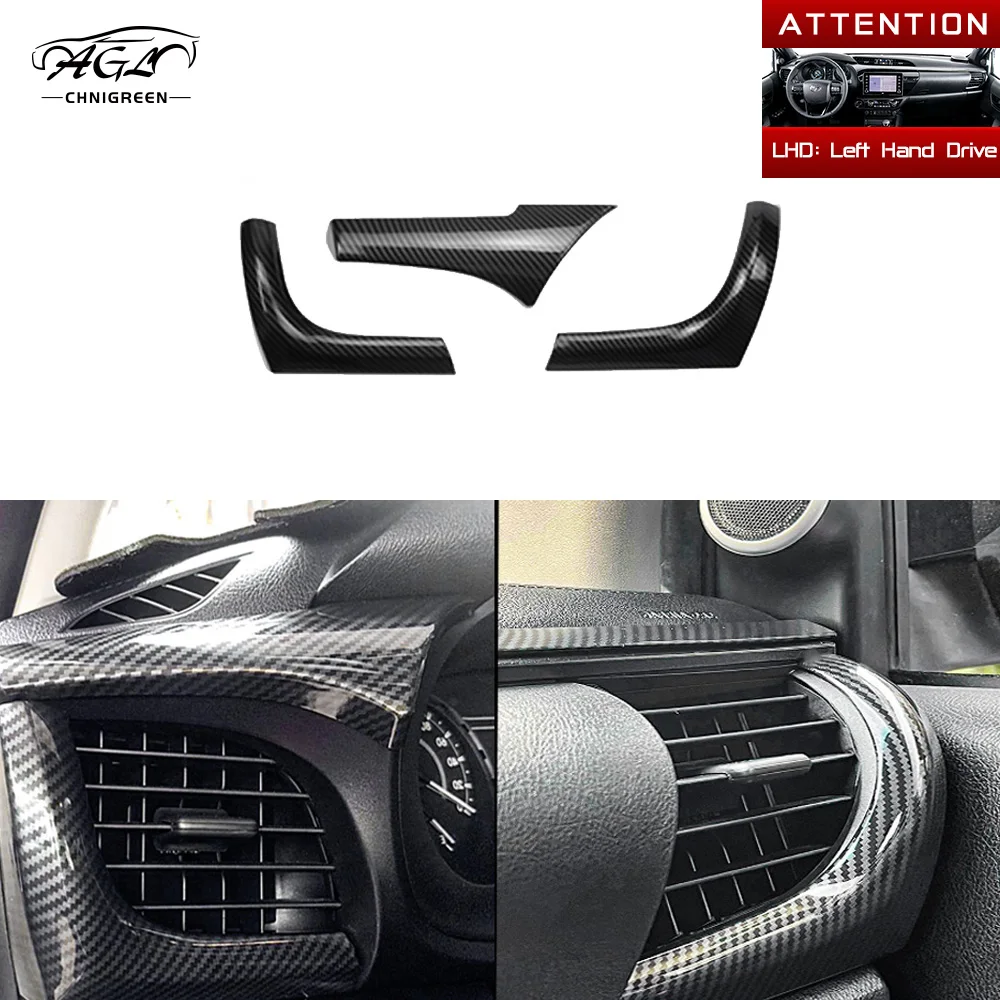 

3pcs Carbon Fiber Color Bamboo Grain Air Condition Outlet AC Vent Trim for Toyota Hilux Revo Conquest 2015-2021