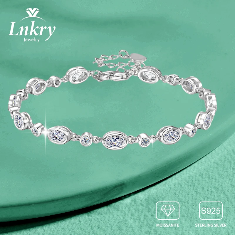 

Lnkry Round/Oval Cut Moissanite Tennis Bracelet Original and Pure 925 Sterling Silver Adjustable Bracelet for Women Hand Jewelry