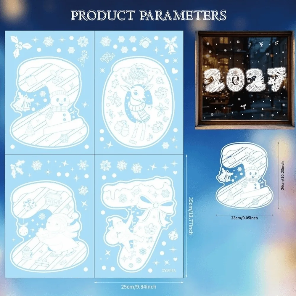 Waterproof 2027 Static Cling Decal DIY Removable Static Christmas Glass Window Sticker Exquisite Festive Atmosphere