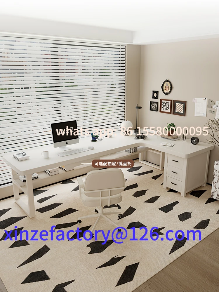 

Customizable Cream Wind Solid Wood Corner L-shaped 7-character Corner Double Study Table