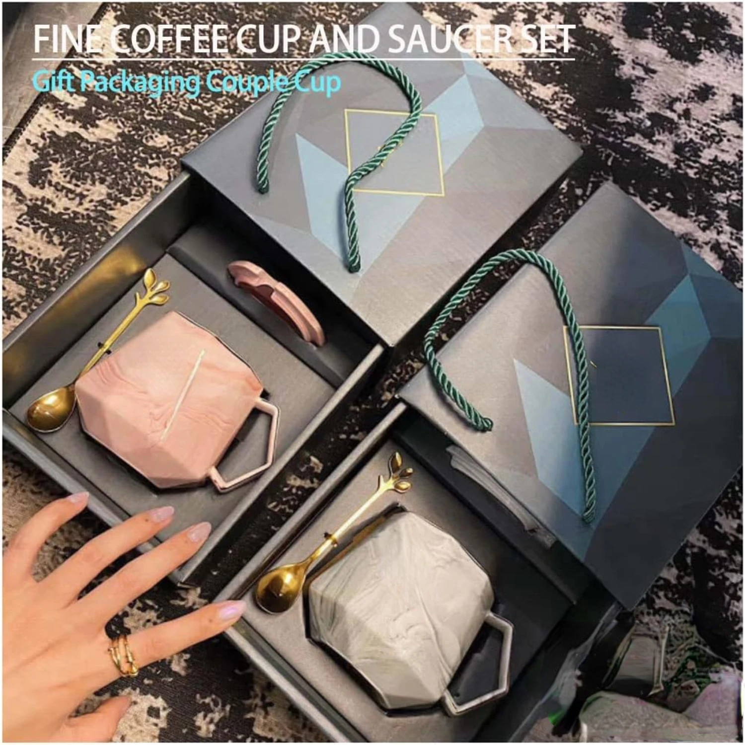 Elegant, Beautifully Packaged Ceramic Couples Coffee Cup and Saucer Set by JR Kitchen - Exquisite Selection of Tableware for Tea