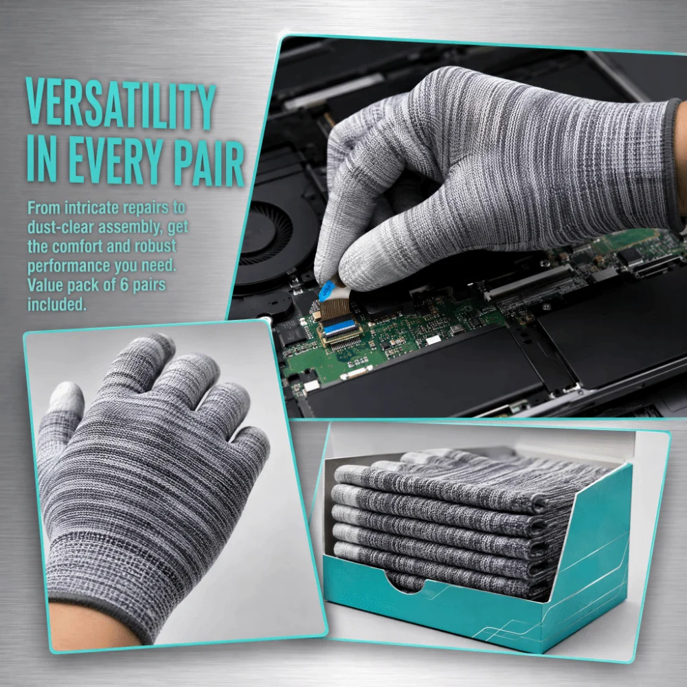 6pairs Coated Finger Anti-Static Gloves Antiskid Dust-Free ESD Safety Gloves Electronic Working Protection Gloves