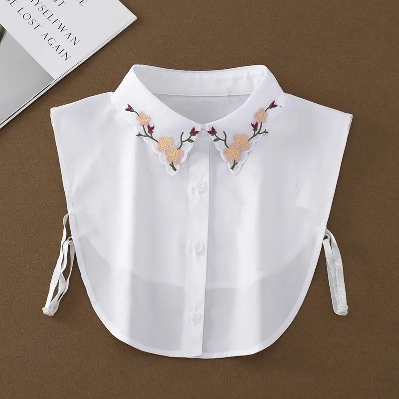 

Floral Embroidery Fake Collar Shirt Women False Collar Blouse Woman Fake Detachable Half Shirt Collar Remoable Faux Col Tie