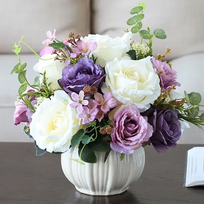 flower art set Home dining table table table ornament, decoration of false flowers, silk flowers, living room flower art