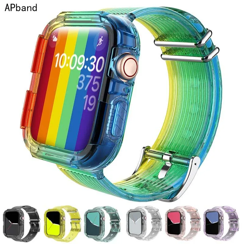 Transparent Strap for Apple Watch Band 44/45/42mm 38/40/41mm accessories Soft Silicone case+Bracelet band iWatch series 8 7 6 se