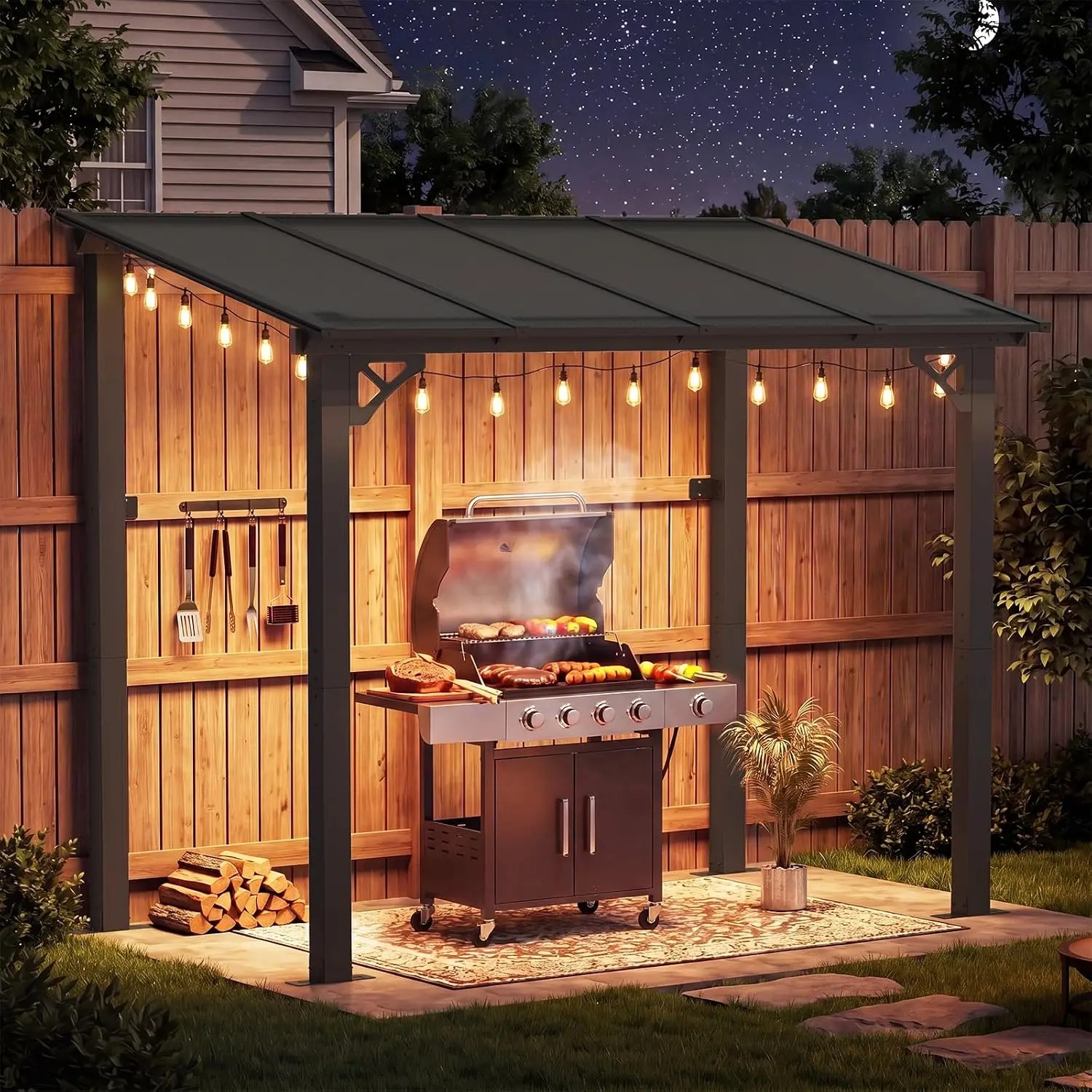 Outdoor Patio Gazebo Pergola With Sloped Roof, Wall Mounted Sun Shade Canopy Awning, Heavy Duty Aluminum Frame Lean To Shelter For Backyard Deck Garden Poolside, Modern Style, Black, 1 Piece