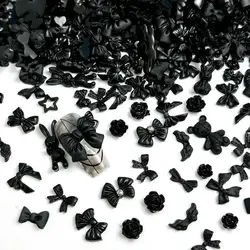 50PCS Multiple Style Black Bows Rose Nail Art Decorations Resin Mini Heart Star Dark Style Nail Charms  Handmade DIY Manicure