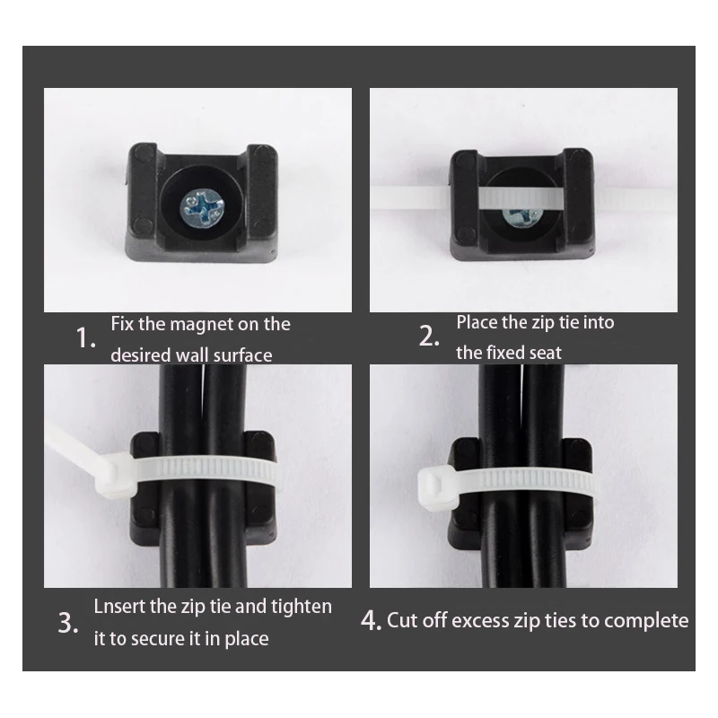 2/4/8 Stück Starke Gummimagnet-Basis, fester Kabelbinderhalter, sattelförmig, mit Kabelbinderclips, Kabelschnallen, Rohrhalterung – Detail 4