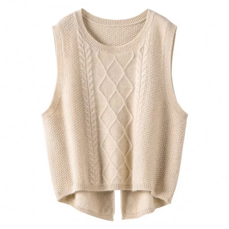 Women 100% Pure Merino Wool Vest Sleeveless Sweater Spring Autumn O-Neck Vest Warm Tops Knit Waistcoat Loose Outer