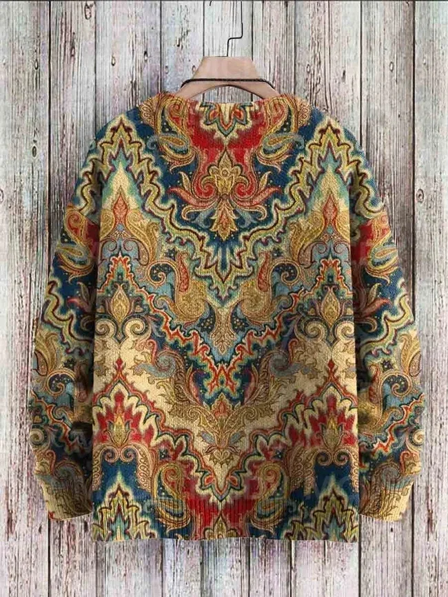 Vintage Art Printed Casual Knit Pullover Sweater Women For Men Sweater - Image 2