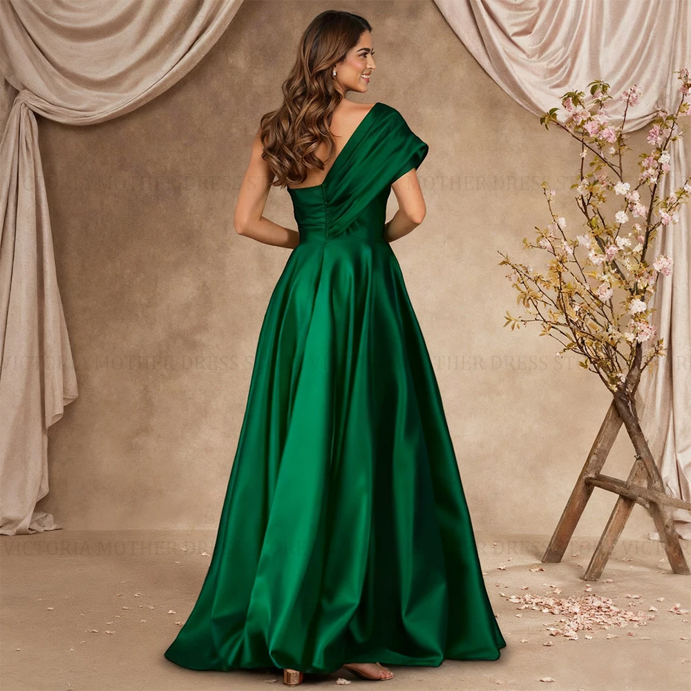 VICTORIA Maßgeschneidertes modernes Kleid für die Brautmutter, plissiert, A-Linie, einschulterig, Satin, Hochzeitsgastkleid, Party-Abendkleider
