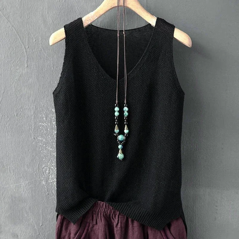 Summer Sleeveless Knitted Blouse Women Tops V-Neck Blouse Women Pullover Blusas Mujer De Moda 2024 Verano Blouse Women Tank C855