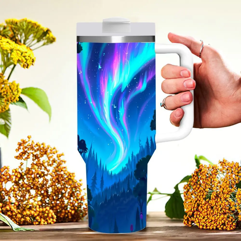 40Oz Stainless Steel Insulated Tumbler with Handle And Straw, Multi-Color Contrast Design, Double-Wall Vacuum Insulated Travel Mug, Keeps Cold 12H/Hot 6H, Leak-Proof Lid, Perfect for Home, Office, Car, Gym, Ideal Birthday Or Holiday Gift for Women