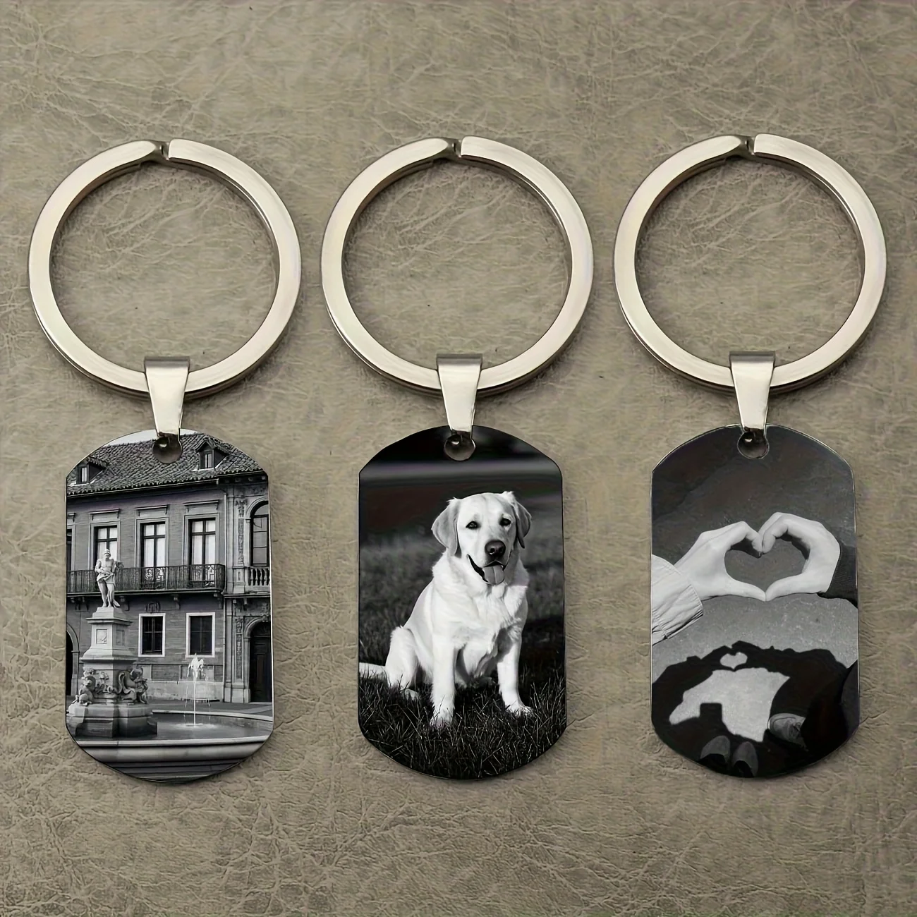 Porte-clés gravé personnalisé avec photo/texte - Porte-clés de style plaque d'identification pour homme, petit ami, papa - Cadeau en métal durable