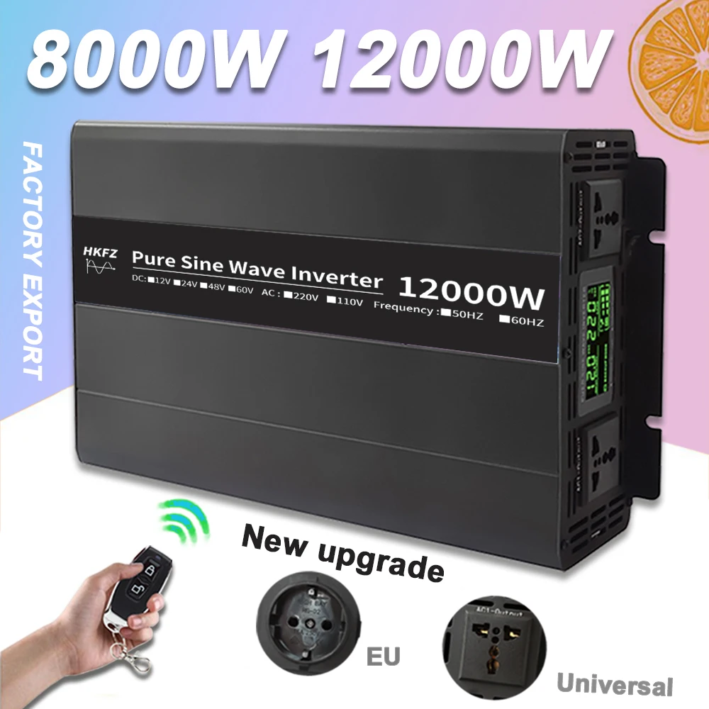 12000W 8000W Inverter 12V 220V DC 24V 48V To AC 220V Pure Sine Wave 50HZ 60HZ Frequency Converter Power Intelligent Display