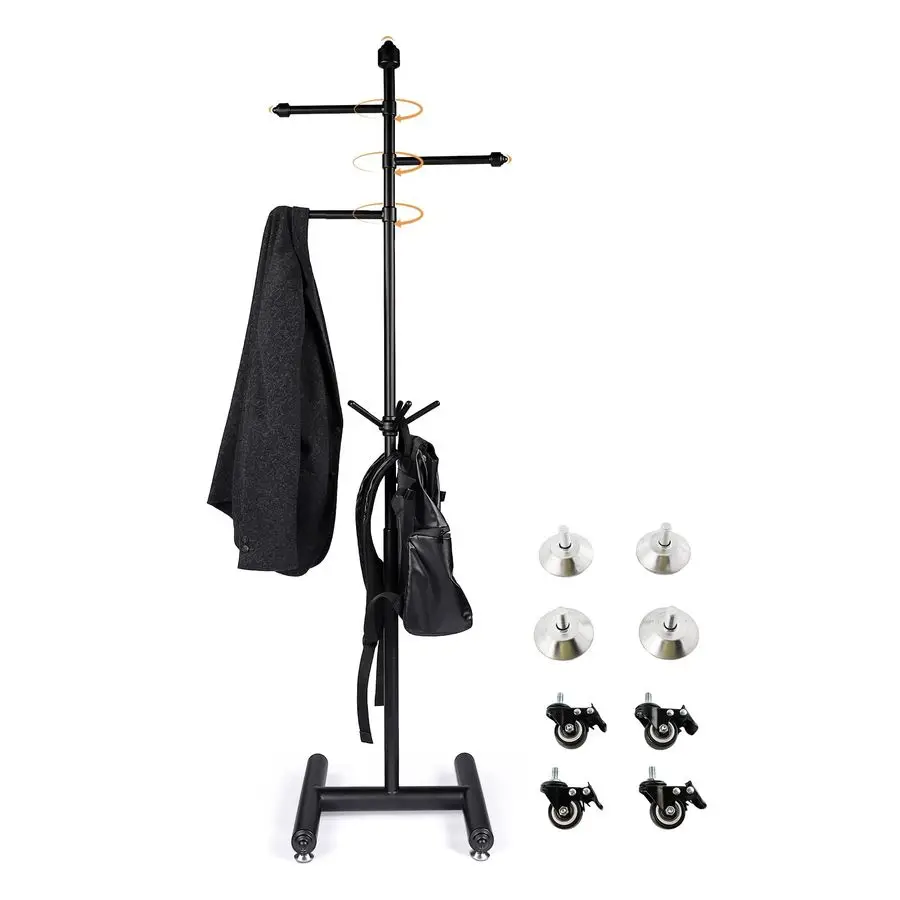

Coat Rack Freestanding heavy duty,Sturdy Coat Tree Stand adjustable height with movable wheels,3 arms can accommodate more Wint