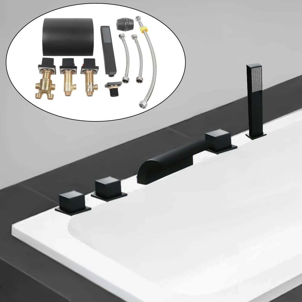 5 Löcher Badewanne Wasserfall Dusche Wasserhahn Set Deck Mount Mischbatterie Bad Dusche Wasserhähne