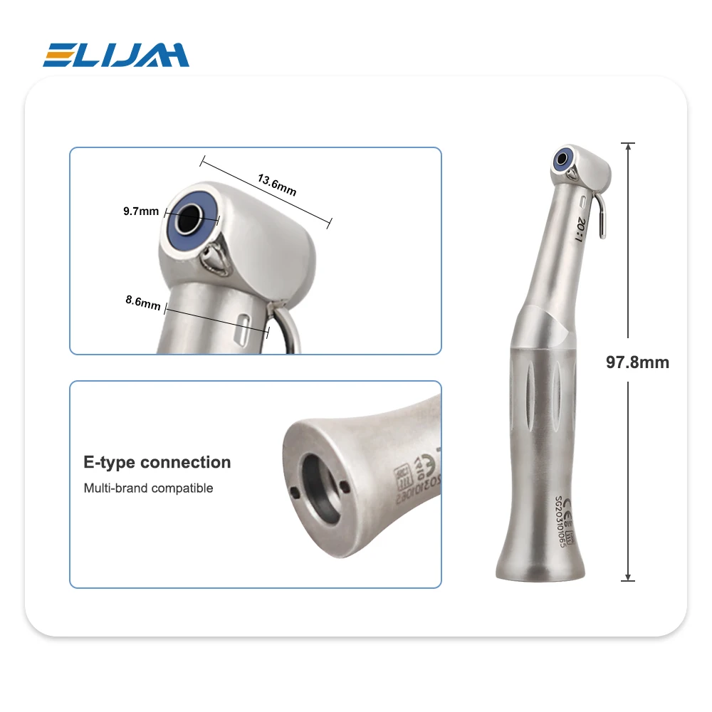 Dental Low Speed Handpiece 20:1 Reduction Implant Surgery Contra Angle Handpiece Push Button Air Turbine Dentistry Instrument