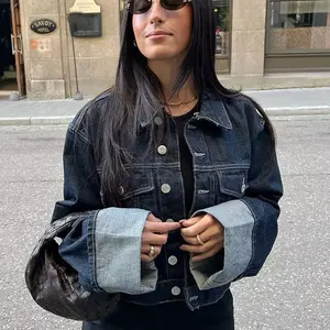 Trafza-Jacket weibliche einzigartige Brustjeans, Vintage-Lappela, Langarmantel mit Taschen, dunkelblau, High Street Mode 12 Hauptverkäufe Casaco Winterblau Winter - №11