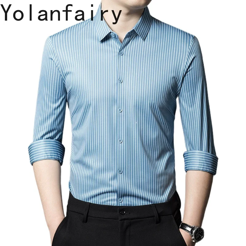 

YOLANFAIRY Mulberry Silk 2.3% Shirts for Men Long Sleeve Shirt Mens Clothing Camisa Manga Larga Hombre Spring Autumn Tops 2024