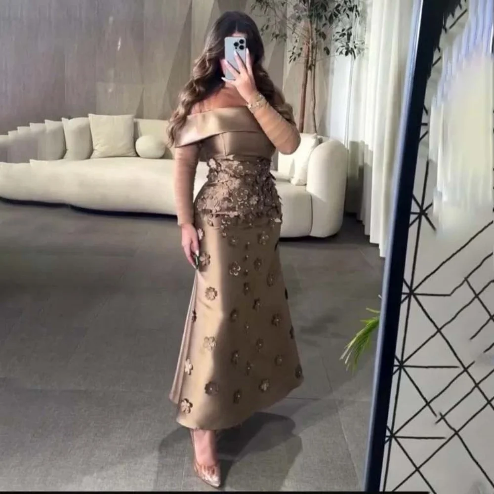 

Customized Exquisite Satin Women Prom Dress Charming Half Sleeve Flower Applique Floor Length evening dresses luxury 2025