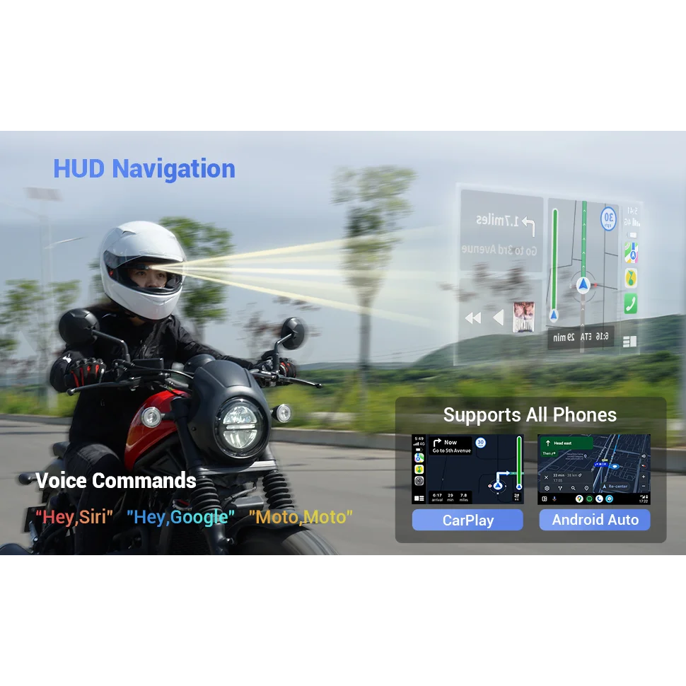 Motorcycle helmet HUD head-up display navigation device motorcycle driving record Bluetooth headphones,rear view mirror camera