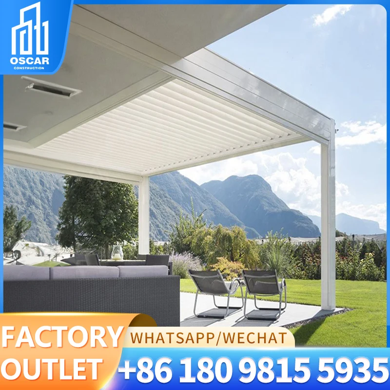 High Quality Motorized Garden Canopy, Cafeshop Free Standing Double Side Retractable Awnings Electric Aluminum Pergola 5 to 75