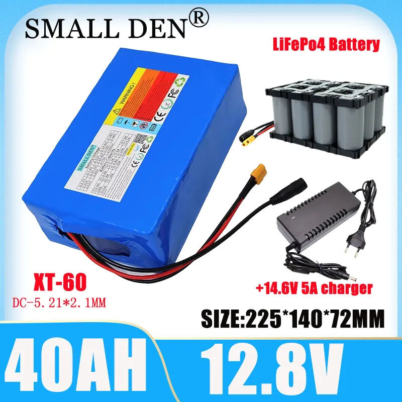 

New 12.8V 40Ah 32700 Lifepo4 battery pack 4S6P with built-in 40A maximum 100A balanced BMS electric boat+14.6V 5A charger